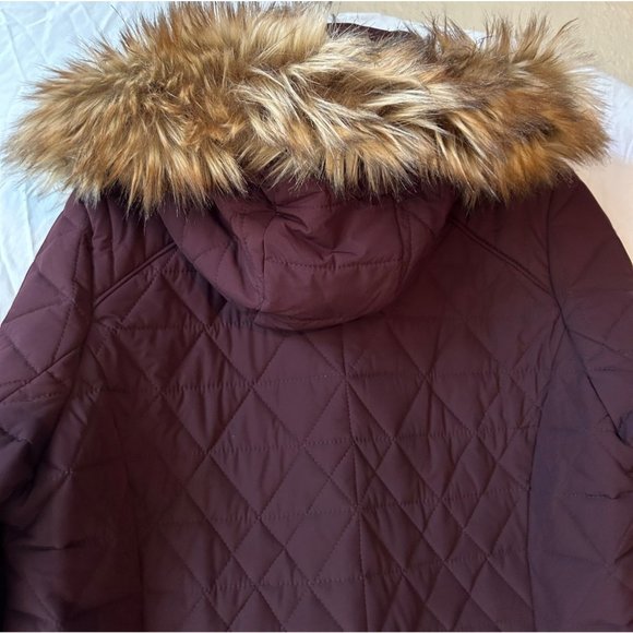 Mark New York Purple Women's Quilted Jacket With Hoodie Stretch Faux Down Size L - Picture 4 of 10